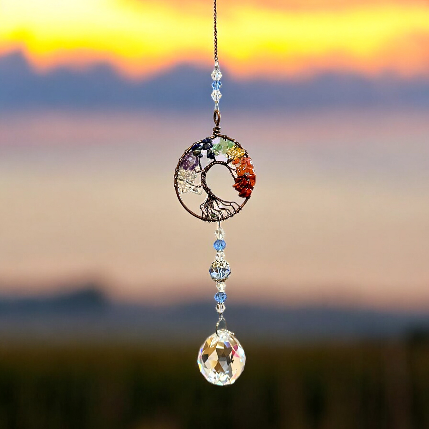 Round Natural Gemstone Tree of Life Sun Catcher.