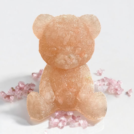 Natural Rose Quartz Gemstone Filled Resin Teddy Ornament