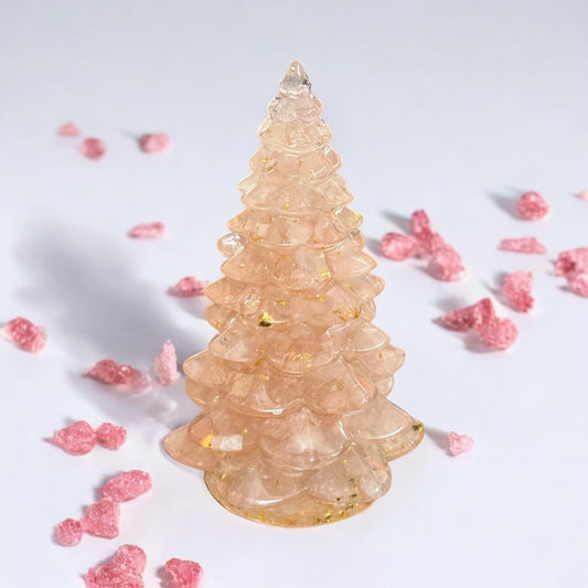 Natural Rose Quartz Gemstone Filled Resin Christmas Tre