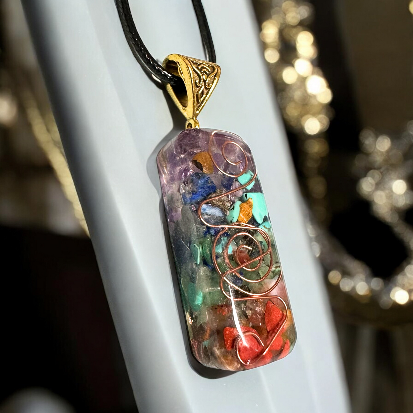 Natural Gemstone Chakra Resin Pendant Necklace - Spiritual Healing