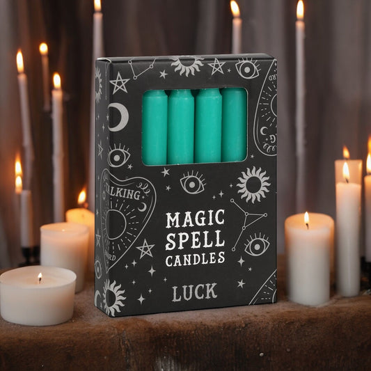 Pack of 12 Green 'LUCK' Spell Candles