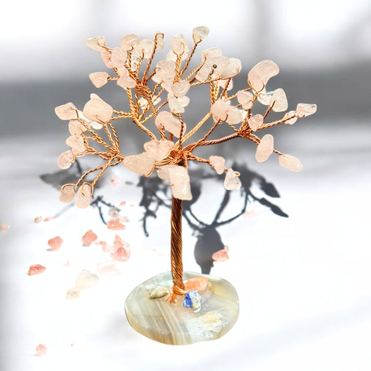 Natural Gemstone Rose Quartz Tree