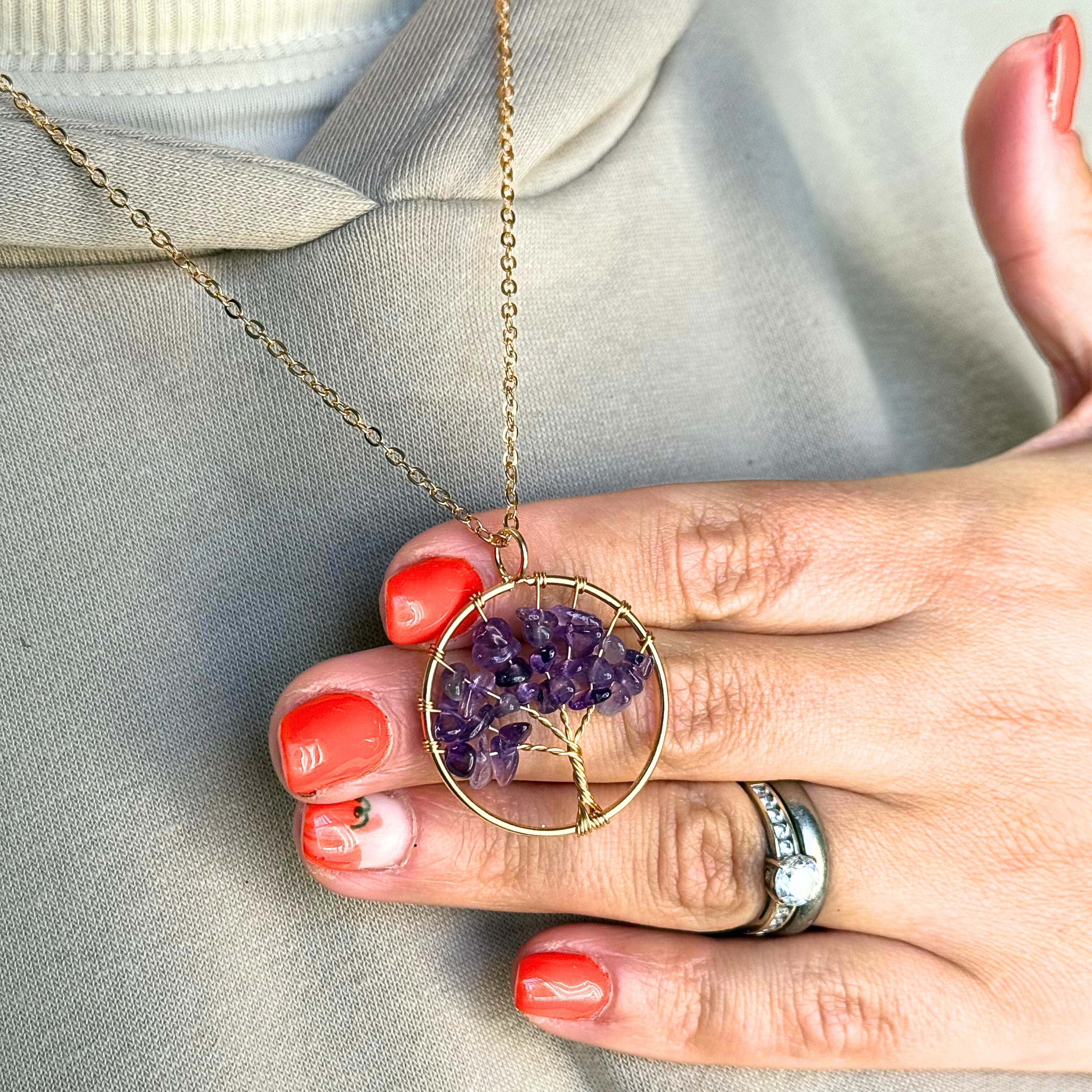 Natural Amethyst Tree of Life Necklace