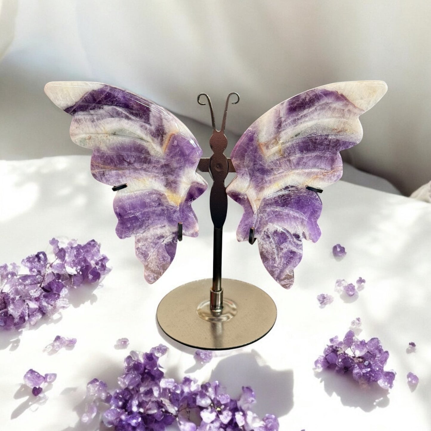 Natural Amethyst Gemstone Butterly Ornament.