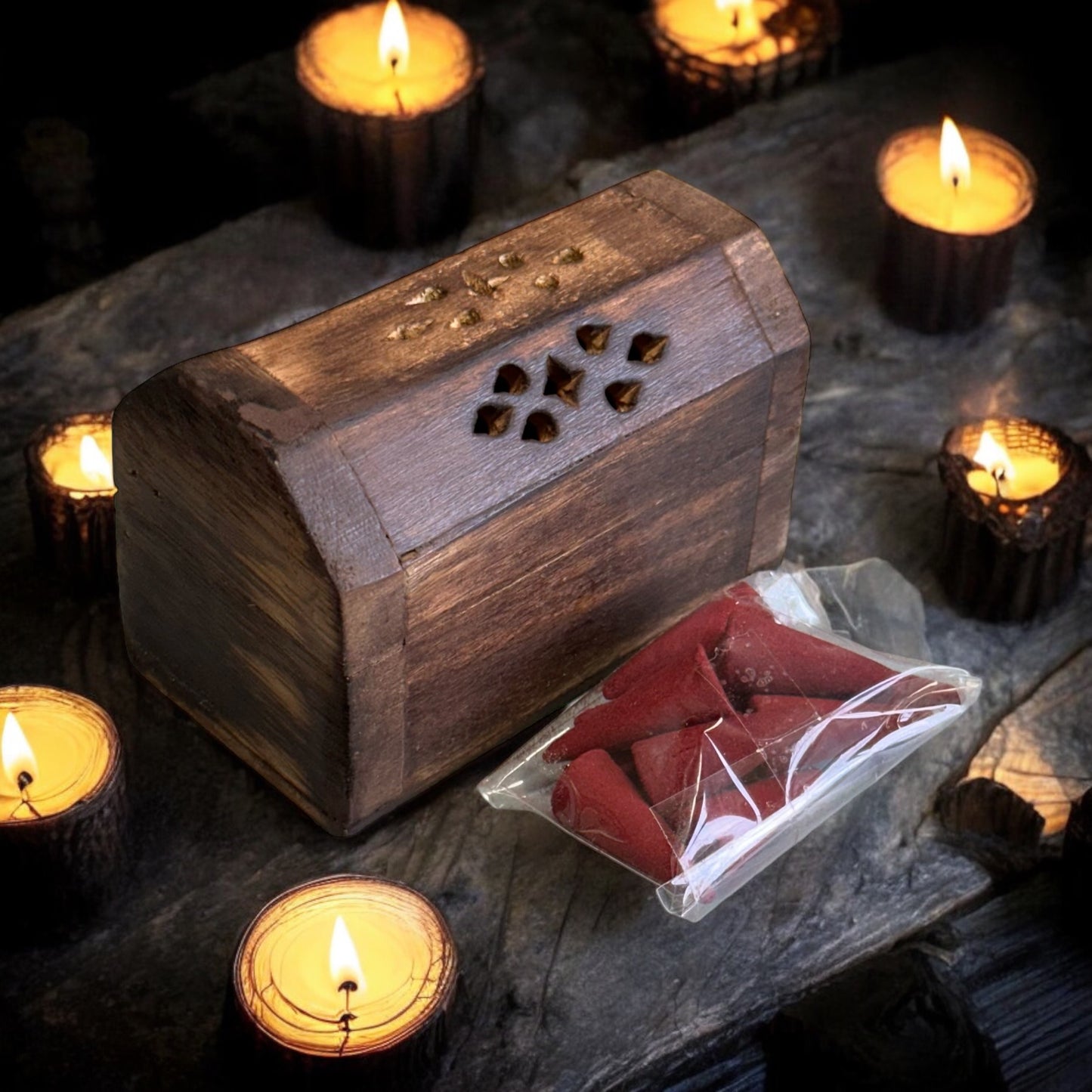 Wooden Incense Cone Box Burner (Includes Nag Champa Incense)