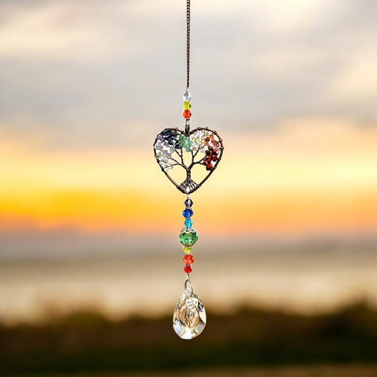 Heart Natural Gemstone Tree of Life Sun Catcher