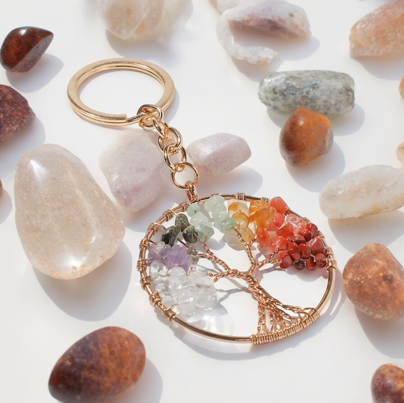 Tree of Life Gemstone Keychain