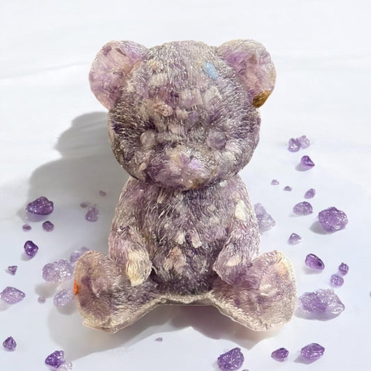 Natural Amethyst Gemstone Filled Resin Teddy Ornament