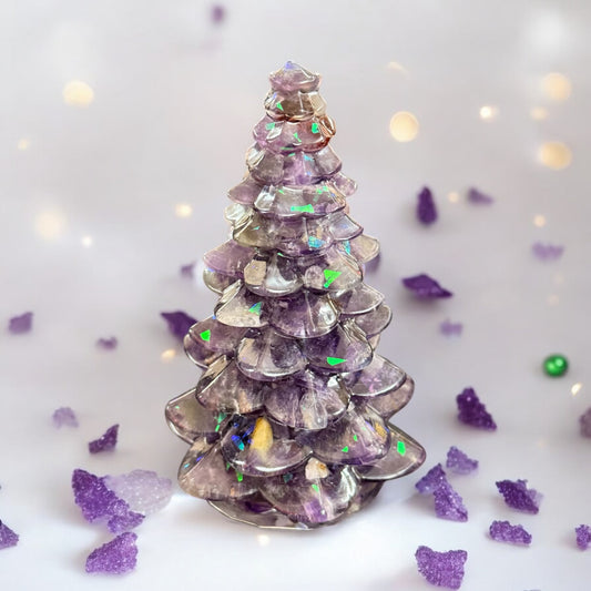 Natural Amethyst Gemstone Filled Resin Christmas Tree