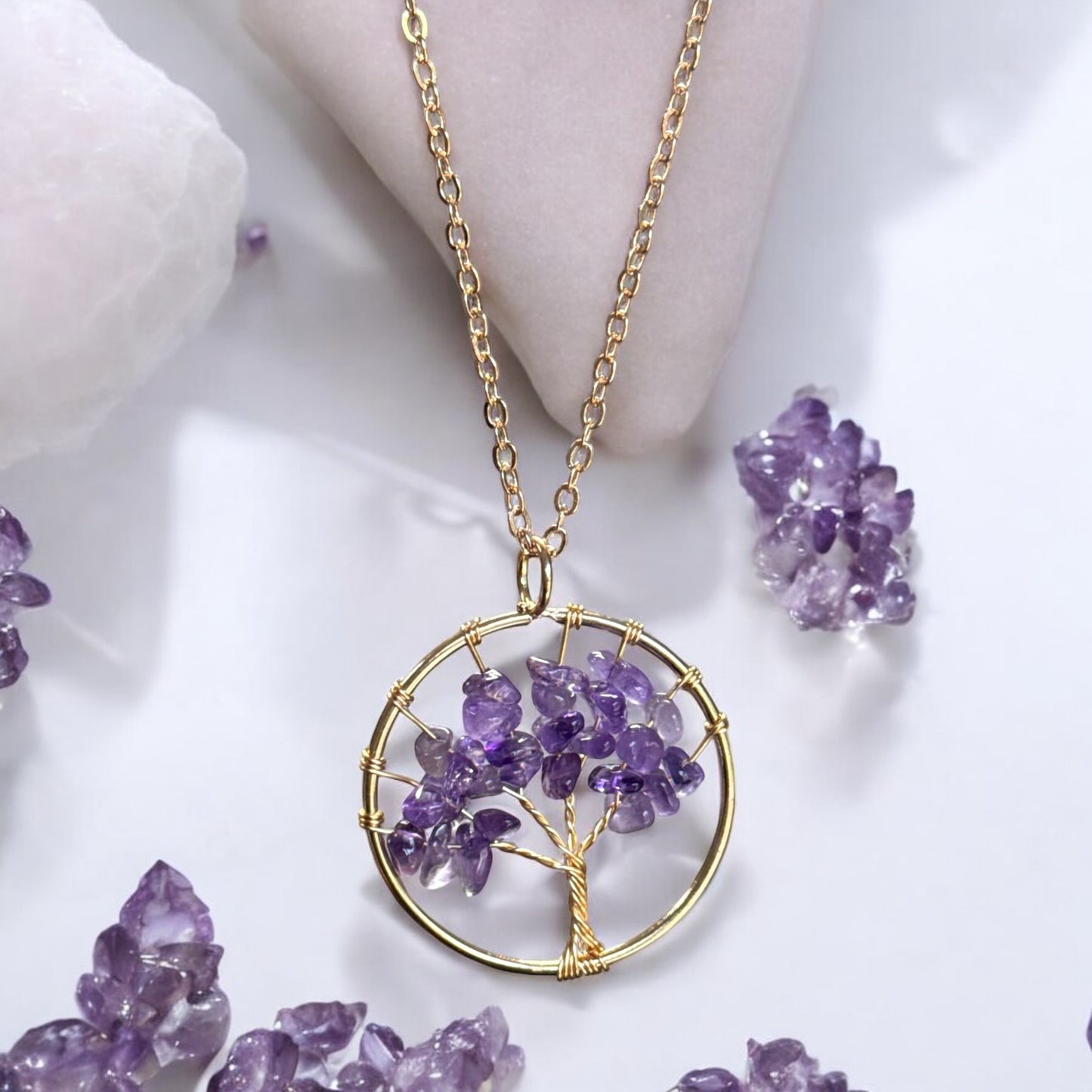 Natural Amethyst Tree of Life Necklace