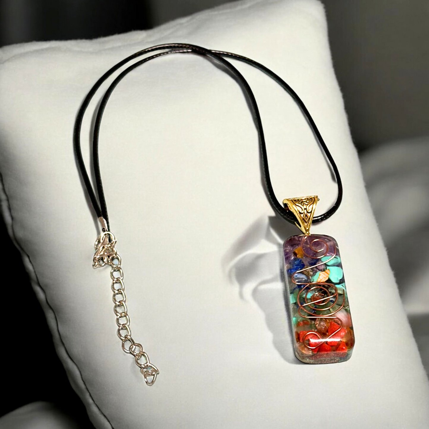 Natural Gemstone Chakra Resin Pendant Necklace - Spiritual Healing