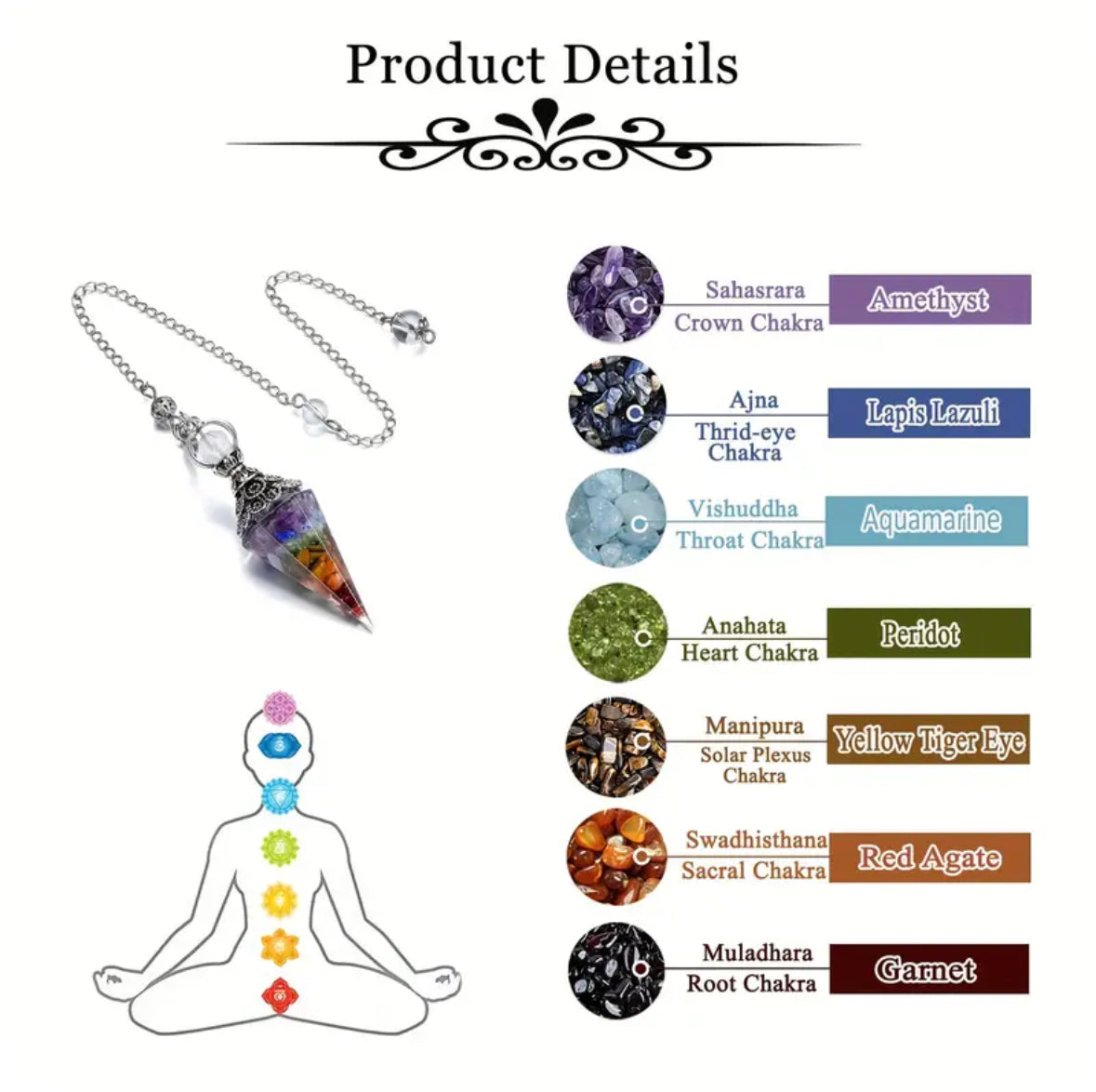 Chakra 7 Crystal Gemstone Pendulum